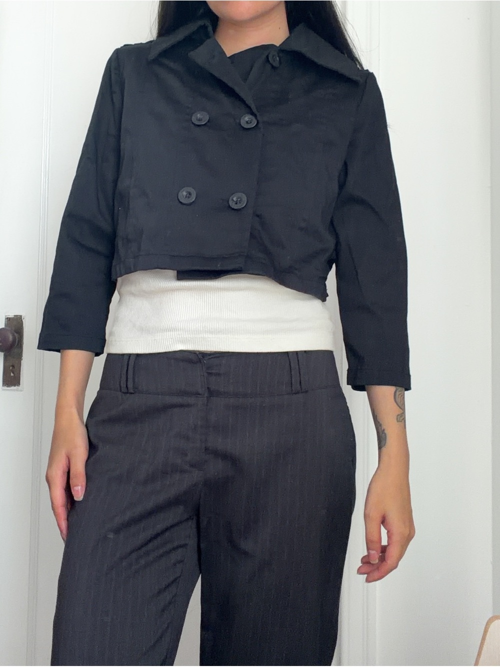 Material Girl Cropped Black Blazer Jacket w/ 3/4 length sleeves
